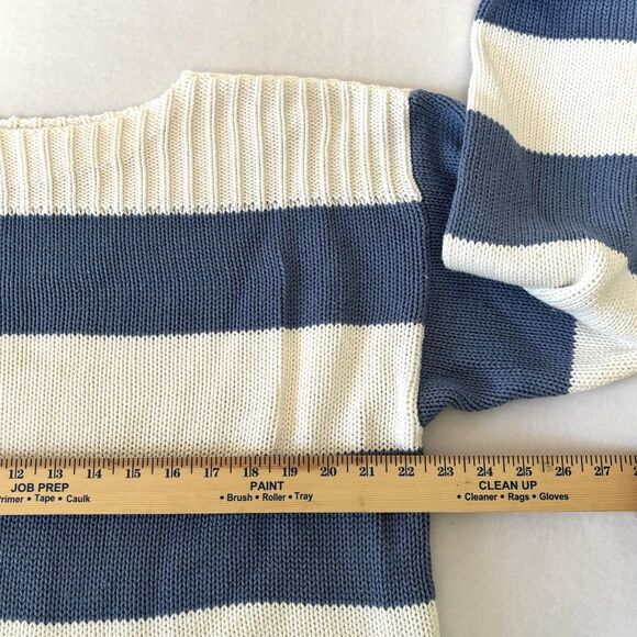 CALVIN KLEIN SPORT Cotton Sweater Boat Neck Blue White Striped Boxy Fit - Picture 3 of 6